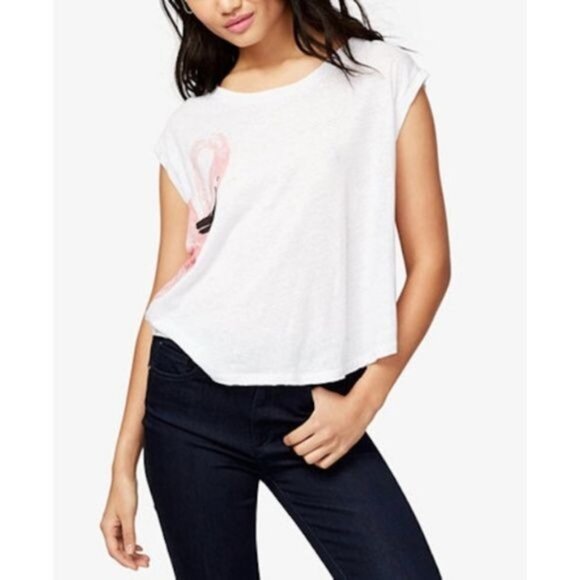 Rachel Rachel Roy Flamingo Graphic White T-Shirt - Picture 1 of 4